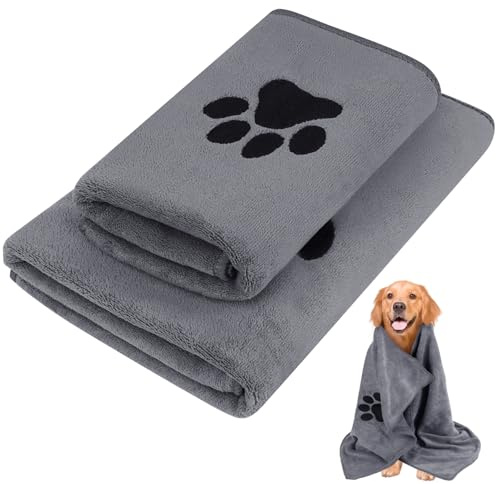 FORETOGO Hundehandtücher zum Trocknen von Hunden, Mikrofaser-Hundehandtuch, Bademantel, weich, personalisierbar, für Hunde, Katzen und mittelgroße Haustiere (35 x 75 cm, 50 x 100 cm), Grau, 2 Stück