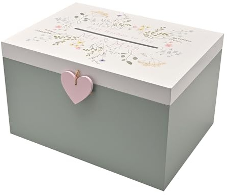 Widdop and Co Love Story Wildflower Wedding Card Box | Wooden Card Holder with Slot, Floral Design & Heart Accent | Romantic Wedding Reception Décor for Mr & Mrs