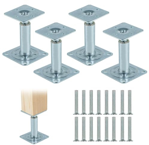 Support Poteau Bois Réglables 100-130 mm, 4 Pièces Supports de Poteau en Acier Galvanisé épaissie, Pied de Support pour Clôtures, Abris, Terrasses, Carports, Pergolas, Tonnelles de Jardin