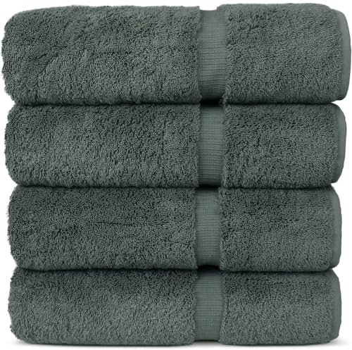 Chakir Turkish Linens 100% Cotton Premium Turkish Towels for Bathroom | 27'' x 54'' (4-Piece Bath Towels - Dark Gray)