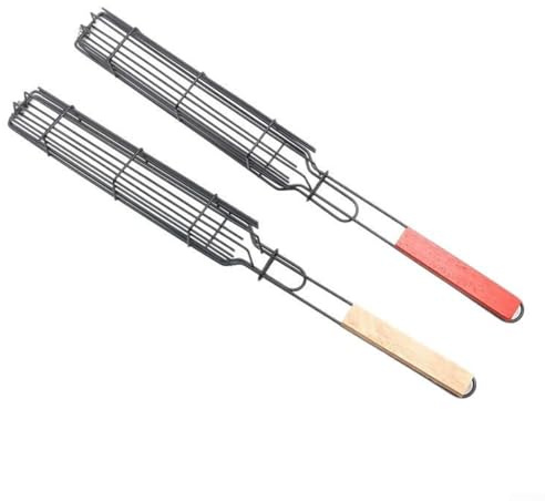 HEIBTENY Lot de 2 paniers de barbecue avec poignée résistante à la chaleur en maille métallique pour légumes, saucisses