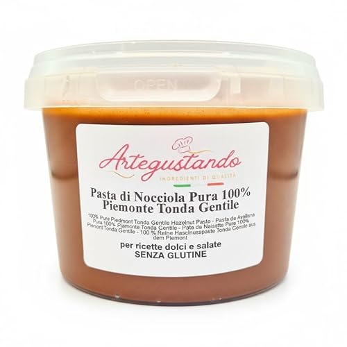 Artegustando-Pasta di Nocciola Pura 100% – Nocciola Tonda Gentile Piemonte – Senza Glutine – Per Dolci, Creme, Gelati – 250g, 500g, 1 kg (500g)