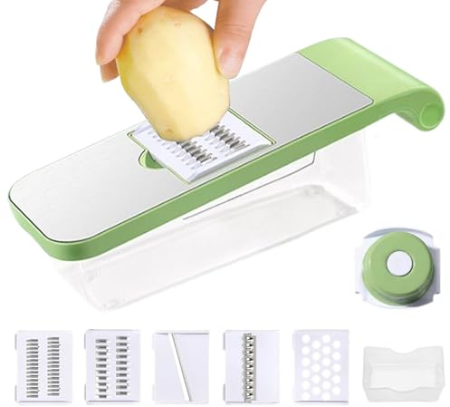Rebanador de Patatas Práctico, Portátil, Picador, Recipiente, 5 cortadores