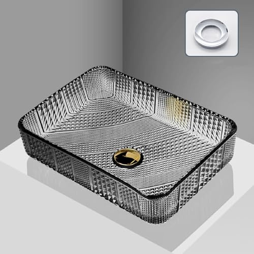 Lavandino Da Bagno In Cristallo, Lavabo Da Appoggio In Vetro Temperato Trasparente Sagomato, Lavabo Rettangolare Decorativo Da Appoggio, Piccolo Lavandino Artistico For Guardaroba Hotel