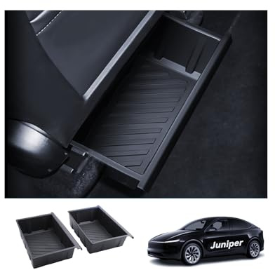 LANTU Lot de 2 Organisateurs de Siège pour Tesla Model Y 2023-2025 Boîte de Rangement sous les Sièges Avant avec Compartiment Caché Arrière - Gain de Place Accessoires Tesla Y Juniper 2025 (TPE)
