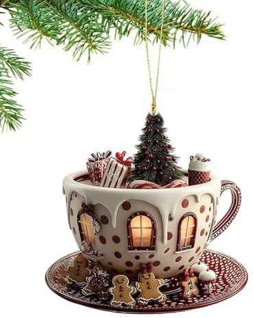Lpoppcx Navideño de Taza de Café - s para Árboles Exteriores,Colgante 2D Casa de Nieve Forma Taza Café para Hogar Lugar de Trabajo Automóvil Bolso Unisex