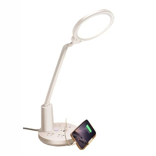 CFY652 Lampes de Bureau Lampe de bureau LED avec 2 ports chargement USB, 1 port type C et 4 prises CA, lampe lecture protection des yeux, 3 modes d'éclairage, variateur tactile Lampe de Chevet