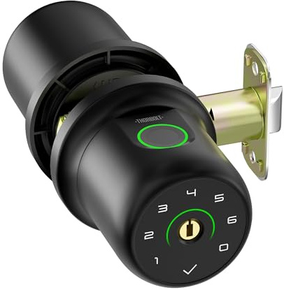 ThorBolt G1 Fingerprint Door Knob Lock with Keypad Biometric Door Knob Auto-Lock 4* AAA Alkaline Batteries Interior Door Lock for Bedroom, Garage, Office, Pantry Door Black