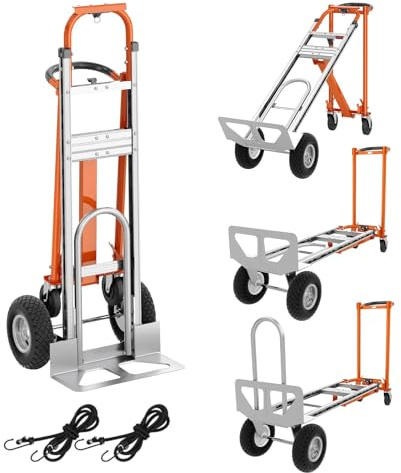 4 in 1 Convertible Hand Truck, Aluminum Hand Trucks 1000 Lb Capacity, Convertible Hand Truck with Wheels, Elastic Straps, Hands Dolly Heavy Duty for Home, Warehouse, Supermarket, Office