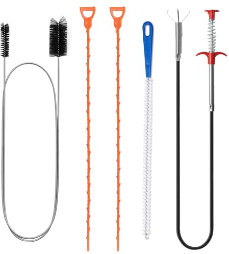 6 Piezas Desatascador Tuberias, 160 cm Desatascador de Desagüe Fuerte Y Flexible, con Pinza De 4 Garfios, Cepillo de Limpieza para Desagüe, Destapar Tuberias de Desague para Cocina Fregadero Bañeras