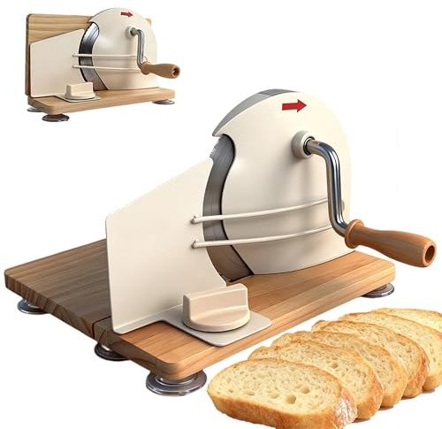Affettatrice per Pane Manuale Pieghevole 0-20mm Regolabile Acciaio Inox Taglia Pane a Fette da Casa Professionale Piccola con Manovella Guida Metallica (Bianco)