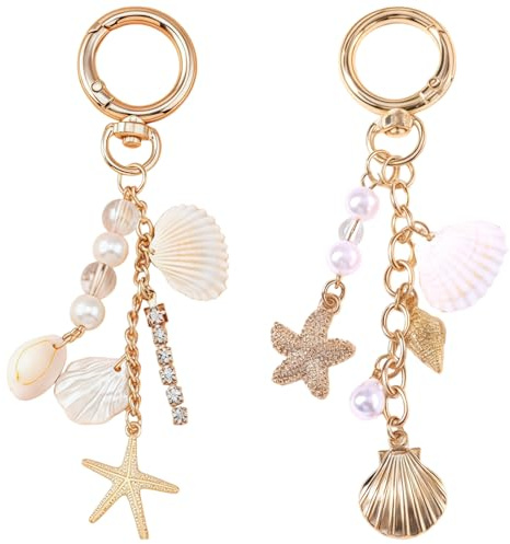 Vesavifaka Porte-clés de Plage, Élégant Porte-clés Coquillage Perle Oursin, Anneau Doré pour Femmes, Charme de Sac pour Sacs à Main Femmes, Cadeaux de Voyage d'Été pour Femmes – Style B