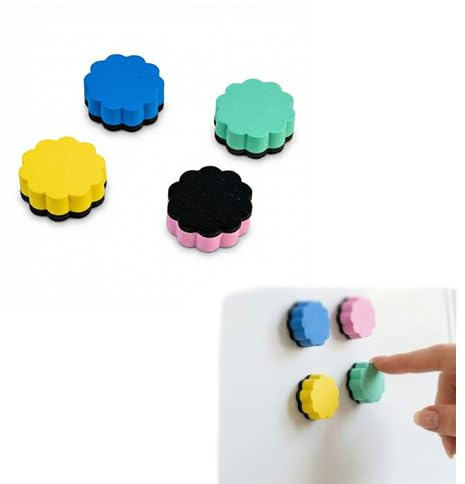 4-pack magnetiska whiteboardsuddgummin 5 x 5 x 1,7 cm, torr whiteboard suddgummin för kontor, klassrum, skola, hem (rosa, gul, turkos, blå)