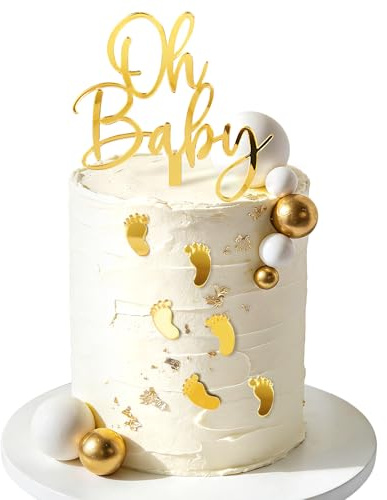 DOORIO 7Pcs Baby Shower Cake Toppers with Footprints Gold Cake Decorations