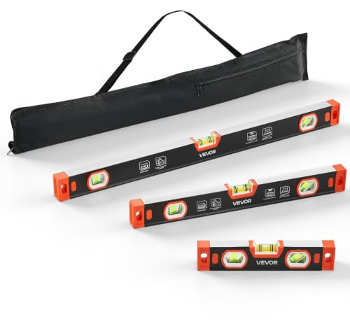 VEVOR Niveau à Bulle Magnétique Lot de 3, 225, 400 et 600 mm Niveau Torpédo en Alliage d'Aluminium Mesure Multi-angle pour Construction et Rénovation, 3 Fioles Vertes, Rainure en V, Trou de Suspension