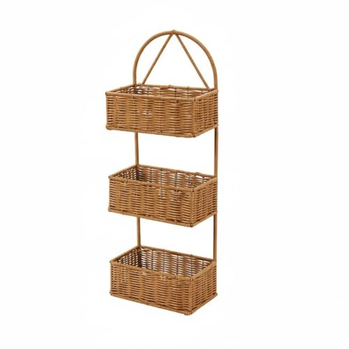 Estantería de Imitación Ratán Ahorra Espacio Organizador de Pared Tejido Estilo Rústico para Cocina, Baño, Dormitorio, Marrón, size to 1