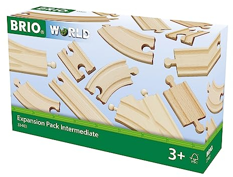 BRIO Bahn 33402 - Mittleres Schienensortiment - 16 Gleise aus Buchenholz für die BRIO Holzeisenbahn - Empfohlen für Kinder ab 3 Jahren