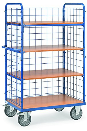 Fetra Transportgeräte mtpih4131 F 505 Wagen mit Tablett, 3 Wände mit festen Gitter Design, 4 Ablagen, 1200 mm x 800 mm Plattform