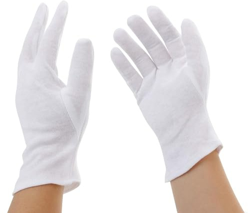 Incutex 4 par bomullshandskar handskar bomull jersey handskar bomullshandskar fuktgivande handskar, storlek M, vit