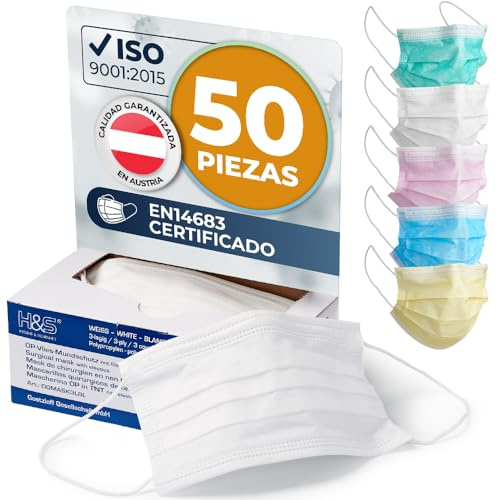 ISC Hygiene & Safety Schutzmaske – EN14683 zertifiziert, 50x, weiss | OP Vlies Mundschutz Maske, ISO 9001:2015, 3-lagig aus 100% PP, latex- und glasfaserfrei, mit Nasenbügel