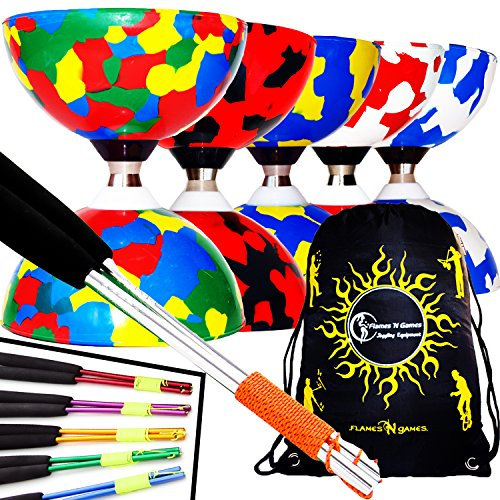 Jester Pro Diabolo Roulement A Bille + Diabolo Baguettes en Aluminium et Diabolo Ficelle + Diabolos Sac de Transport. (Rouge/Blanc Diabolo + Rouge Baguettes)