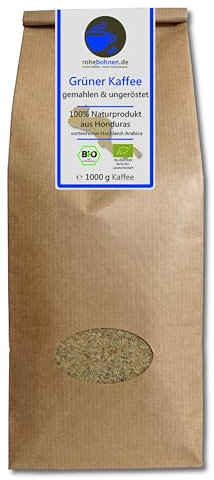 Café vert moulu biologique pour perte de poids/régime - 100% naturel Arabica Honduras Highland (café vert moulu et non torréfié 1000g) - certifié GMP