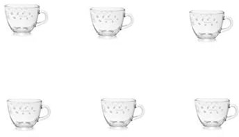 6 Teegläser Glasbecher Glühweingläser Grogweingläser mit Henkel, Höhe 6,5 cm cc 225ml Durchmesser 11,5cm