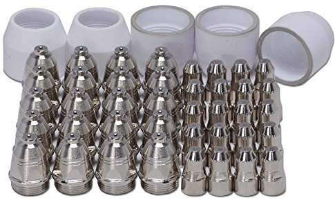 RIVERWELD P-80 Verbrauchsteile-Set TET02033 TET01512 1,5mm 45 Stk | Plasmaelektrode mit Hafniumdraht Düsen 0,059 Aluminadüse versilbert Set