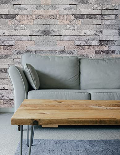 Hyfive® Brick Effect Wallpaper 3D Brick Stone Straight Grey Wallpaper 10m x 0.53 m