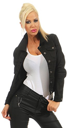 Fashion4Young 5197 Damen Jeansjacke Damenjacke Jeans Jacke Kurze Jacke Baumwolle Stretch-Denim (schwarz, XL-42)