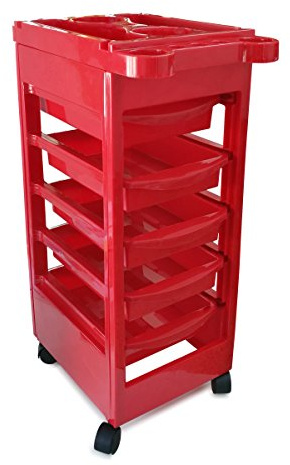 Crisnails® Carros de Mantenimiento con Ruedas Profesional para Peluquería, Barbería, Perfumería, Cosméticos, Salón, Tienda de Tatuaje, Manicura y Pedicura (ROJO)