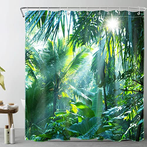 LB Duschdraperi Grön Tropisk Skog Gardiner för Badrum,180x200cm