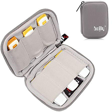 BOJLY Sac Rangement de USB Clé, Mini Sacoche d’Accessoires Electronics en Nylon Etanche Robuste Housse de Protection avec 6 capacités pour SD Carte, USB Clé, Câble d’écouteur, Gris