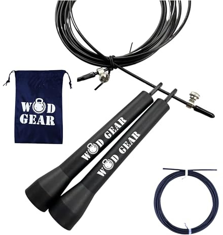 Skipping Rope/Fitness Jump Rope – For WOD & Double Unders by WODGEAR. Adult (Men & Women) 3m Rope with High-Impact Polymer Handles, Lightweight Spare Wire & Carry Bag. Ideal for Gym, Boxing & MMA