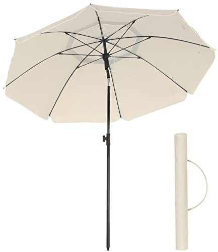 SONGMICS GPU65WTV1 200 cm Sun Protection UPF 50+ Sun Protection 30° in 2 Directions Height Adjustable Parasol with Carry Bag for Balcony, Garden, Patio, Beach, Without Base, Beige