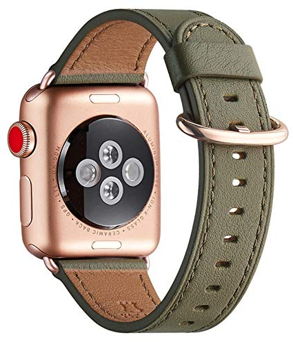WFEAGL Kompatibel für Apple Watch Armband 40mm 41mm 38mm 42mm(Series 11 10),Lederband Ersatzband für Herren Damen Kompatibel für iWatch Series 11/10/9/8/7/6/5/4/3/2/1,SE/SE2,Olivgrün+Roségold Adapter | Freizeit