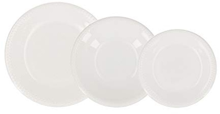 CERAMICHE Donna - Servizio da tavola in maiolica 18 Pezzi, per 6 Persone|6 Piatti Piani|6 Piatti Profondi|6 Piatti Dessert|Bianco