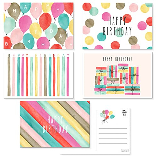 Sweetzer & Orange Happy Birthday Postcards Pack (60 Post Cards) 4x6”decor pages for Kids and Adults. 300gsm Note Sheets. party flyers Assortment Greeting flyers, Blank Birthday decor sheets