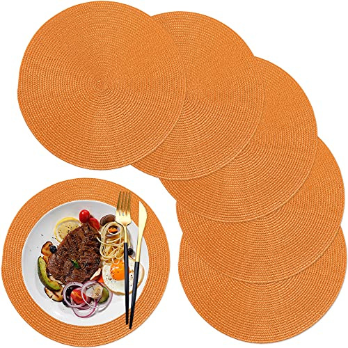 Tovagliette americana plastica lavabili,tovagliette rotonde,tovagliette colazione,Set da 6,12.6 Inch,tovagliette plastica lavabili per Matrimoni Eventi Festa(Colore salmone)