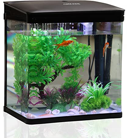 Nobleza - 7L Mini Aquarium Komplettset, Nano Aquarium Stabiles Einsteigerbecken mit LED-Beleuchtung und Eingebautem Filtersystem, Schwarz