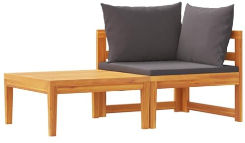 vidaXL Akazienholz Gartenmöbel 2-TLG. mit Dunkelgrauen Kissen Ecksofa Tisch Sofa Lounge Sitzgruppe Garten Garnitur Gartenset Gartensofa
