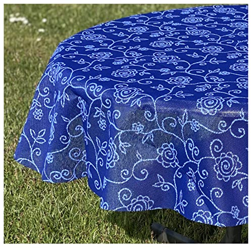 heimtexland ® Outdoor Garten Camping Tischdecke Ranke Wetterfest UV-Beständig Waschbar Weichschaum Gartentischdecke Typ798 Blau 160 cm rund