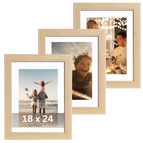 Victor set de 3 cadres photo Richter beige en 18x24 cm avec passe-partout 13x18 cm – bar : 25 x 20 mm – verre acrylique incassable – décoration pour la maison