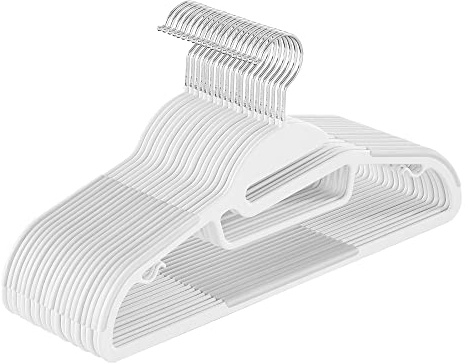 Songmics CRP041W02 Set med 20 plastgalgar, klädhängare med U-formad öppning, halkfri, platsbesparande, 0,5 cm tjock, 41,5 cm lång, 360° vridbar krok, vit