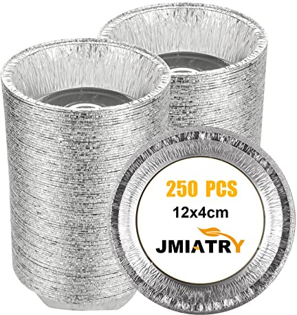 JMIATRY Lot de 250 moules à tarte ronds jetables en aluminium de 12 cm pour petits gâteaux, tartes à confiture et gâteaux