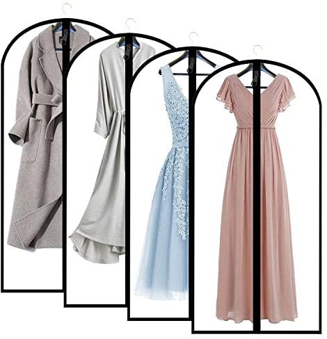 JSF Kleidersäcke mit Reißverschluss, 4 Stück Atmungsaktive Kleiderhülle- 160cm Kleiderschutz Mottensicher Durchscheinend Anzugsack für Lange Kleider, Abendkleid, Smoking Anzüge Mäntel Herren, Schutz