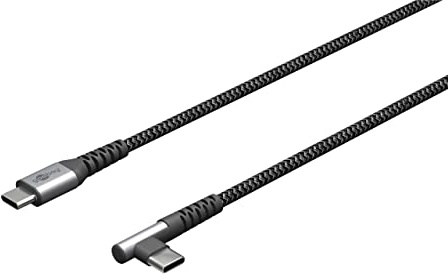 goobay 64660 - Cable USB-C a USB-C con ángulo de 90 grados/cargador rápido con 60 W y 20 V, conector de metal con protección contra torceduras, 2 m