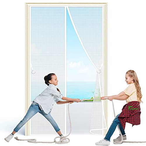 Magnetvorhang Türvorhang Schutzgitter, 170x250 cm Klebemontage Ohne Bohren, Magnet Fliegen Gitter Tür für Wohnzimmertür Schlafzimmertür Schiebetür, Weiß P