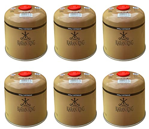 KARAN KING 6 x 500g Butane Gas Cartridge for Camping Stoves and Burners | Portable Camping Equipment, Outdoor Cooking, Butane/Propane, Burner Fuel | Extra Value