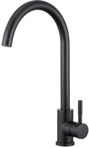 BONADE Rubinetto da cucina nero, rubinetto da cucina in acciaio inox, girevole a 360°, miscelatore da cucina, ad alta pressione con beccuccio alto, adatto per lavello